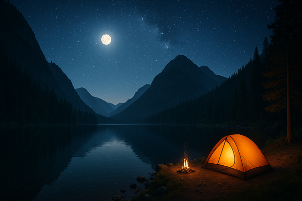 Night Stay at a Peaceful Lake Surrounded by Mountains